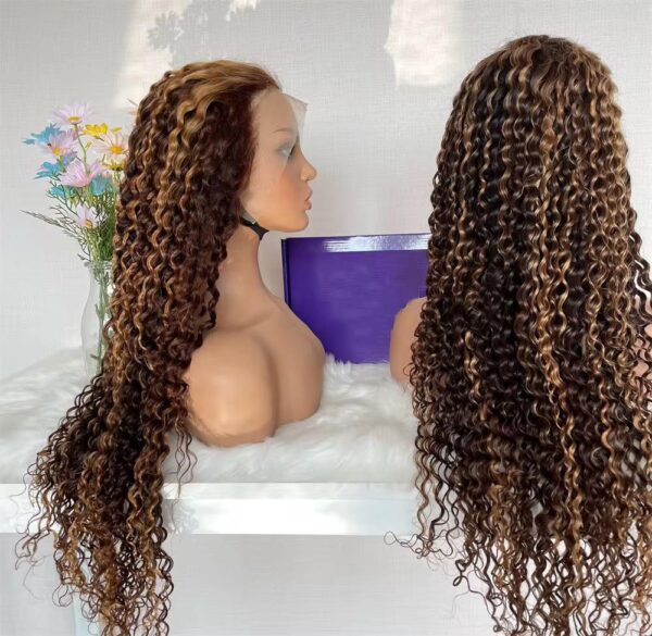 Water wave human hair 13x4 piano color frontal wig - Image 4