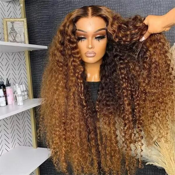 Water wave human hair 13x4 piano color frontal wig - Image 3