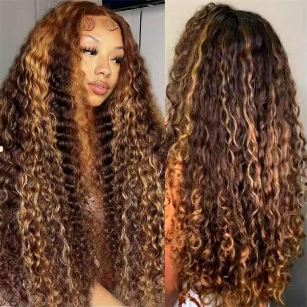 Water wave human hair 13x4 piano color frontal wig - Image 2