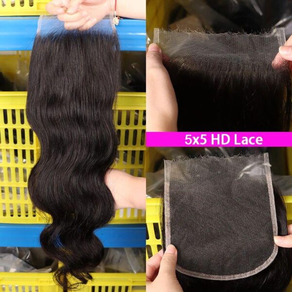 Grade 12A body wave packet hair set, 3 bundles+5x5 HD closure - Image 3
