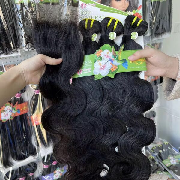Grade 12A body wave packet hair set, 3 bundles+5x5 HD closure