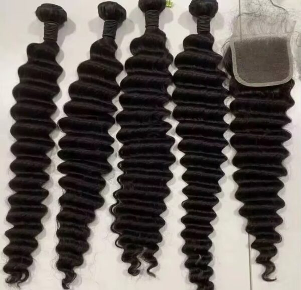 Grade 12A deep wave packet hair set. 3 bundles+5x5 HD closure - Image 2