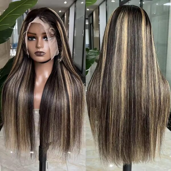 Brazilian P1B 27 highlights straight human hair wig