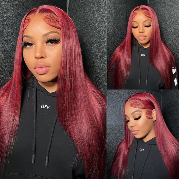 13x4 HD Straight Lace Frontal Color 99j SDD Human Hair Wig - Image 4